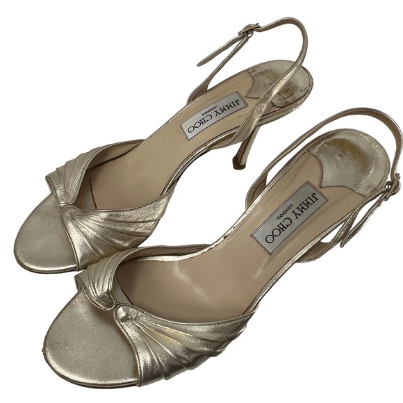 Jimmy Choo Gold Leather Open Toe Slingback Pump Size 41 EUC - Picture 2 of 12